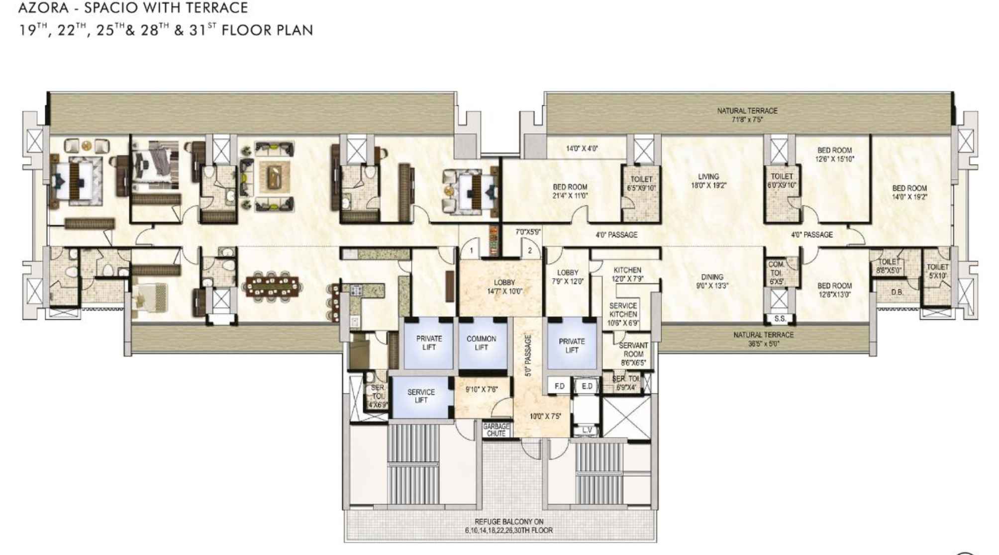 One-Akshar-Floor-Plan-Azora-Spacio-With-Terrace-19th-22th-25th-&-28th-&-31st