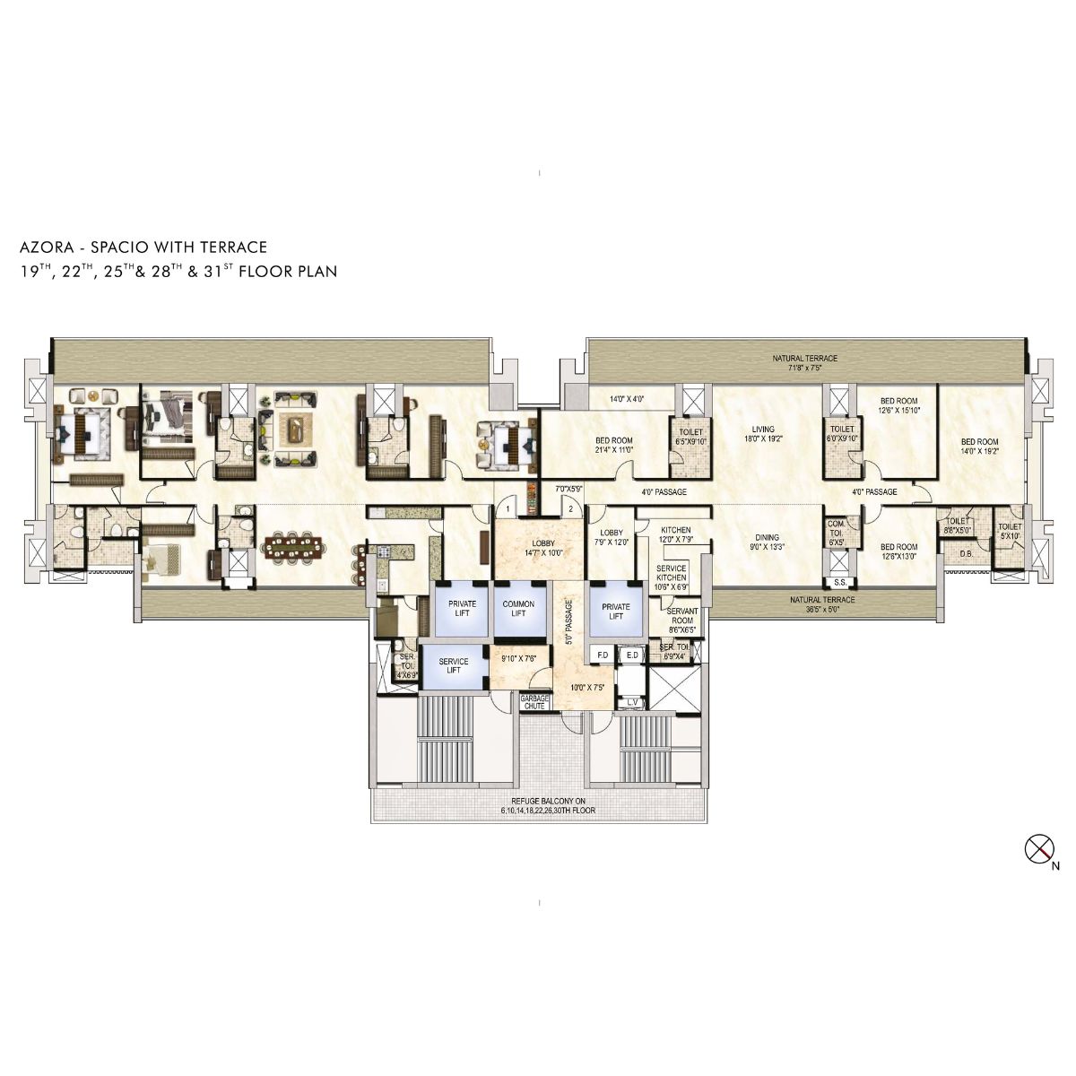 One-Akshar-Floor-Plan-Azora-Spacio-With-Terrace-19th-22th-25th-&-28th-&-31st